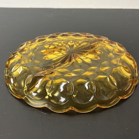 Vintage Indiana Amber Glass Oval Divided Candy Dish - Picture 2 of 5